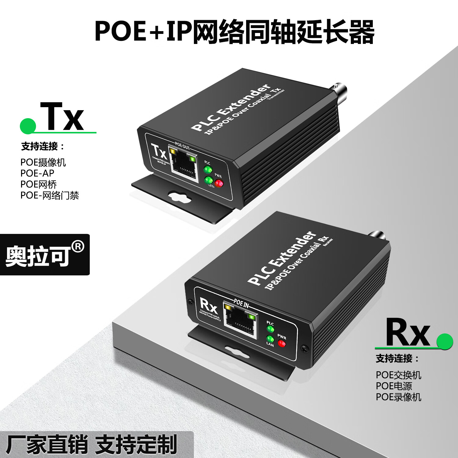 奥拉可POE网络同轴/双绞线延长器 突破距离限制的国标神器